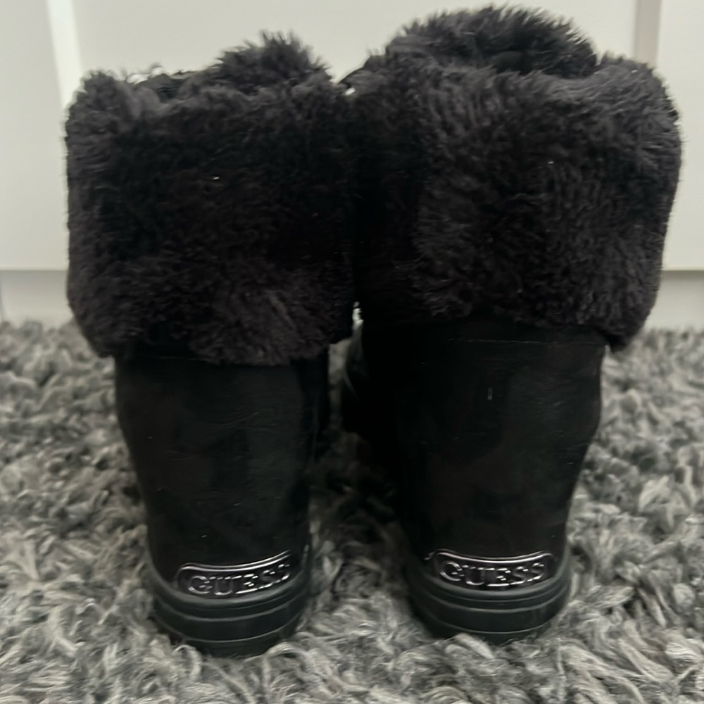 Guess black wedge boots with faux fur size 7 1/2.